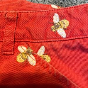 Jcrew low waist orange embroidered bee pants 
size 4 (fits like s capris) sold